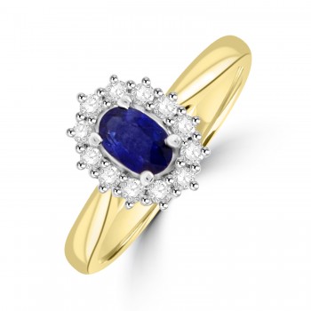 18ct Gold and Platinum Sapphire and Diamond Oval Cluster ring