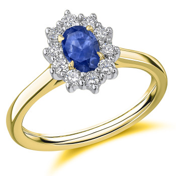18ct Gold and Platinum Sapphire and Diamond Cluster ring