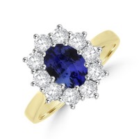 18ct Gold Sapphire and Diamond Oval Cluster ring