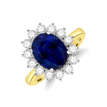18ct Gold 3.51ct Sapphire and Diamond Oval Cluster ring 18ct Gold 3.51ct Sapphire and Diamond Oval Cluster ring