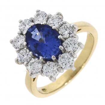 18ct Gold Oval Sapphire and Diamond Eleven stone Cluster ring