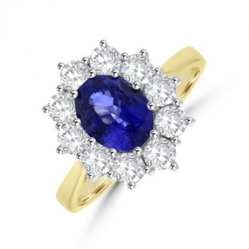 18ct Gold Oval Sapphire and Diamond Wedd Fit cluster ring