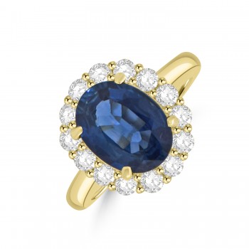 18ct Gold 2.48ct Sapphire and Diamond Oval Cluster ring