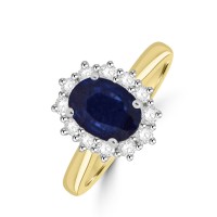 18ct Gold Platinum Sapphire and Diamond oval cluster ring
