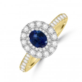18ct Gold Platinum Sapphire Oval Double Halo cluster ring 18ct Gold Platinum Sapphire Oval Double Halo cluster ring