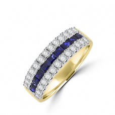 18ct Gold Three-row Sapphire & Diamond Eternity Ring
