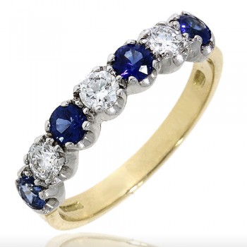18ct Gold 7-stone Sapphire & Diamond Eternity Ring