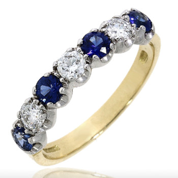 18ct Gold 7-stone Sapphire & Diamond Eternity Ring