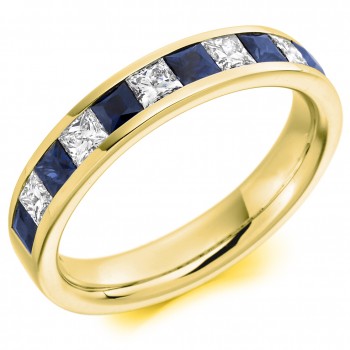 18ct Gold Sapphire and Diamond Princess cut Eternity ring