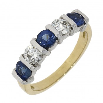 18ct Gold Five stone Sapphire and Diamond Bar set Eternity ring