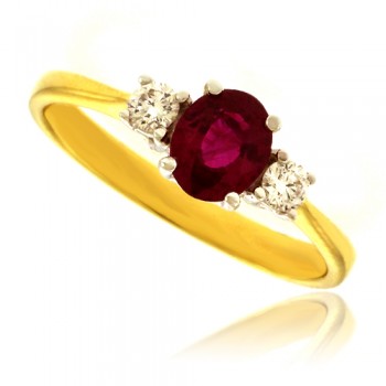 18ct Gold 3-Stone Oval Ruby & Diamond Ring
