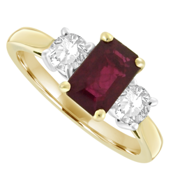 18ct Gold 3-Stone Ruby & Diamond Ring