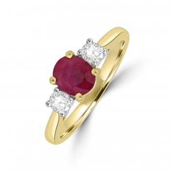 18ct Gold Oval Ruby and Diamond Three-stone ring