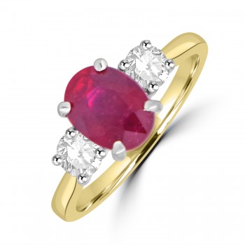 18ct Gold Oval 2.05ct Ruby and Diamond Trilogy ring