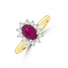 18ct Gold Oval .98ct Ruby and Diamond Cluster Ring