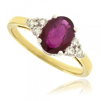 18ct Gold Ruby & 6-stone Diamond Ring
