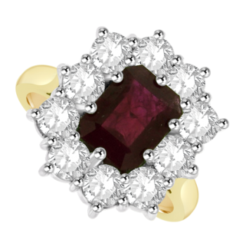 18ct Gold 11-Stone Ruby & Diamond Cluster Ring