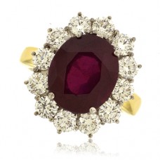 18ct Gold Oval Ruby & Diamond Cluster Ring