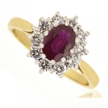 18ct Gold Ruby & Diamond Oval Cluster Ring
