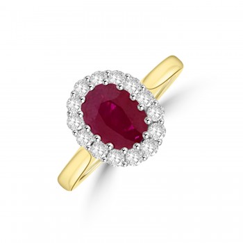 18ct Gold Oval 1.32ct Ruby and Diamond Cluster Ring
