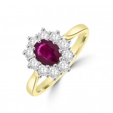 18ct Gold Ruby & Diamond Oval Cluster Ring