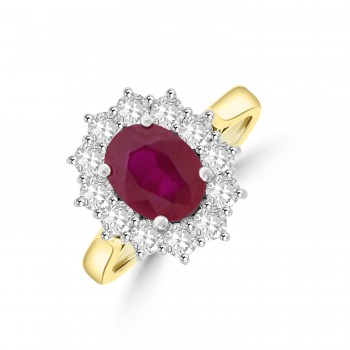 18ct Gold 2.27ct Ruby & Diamond Oval Cluster Ring