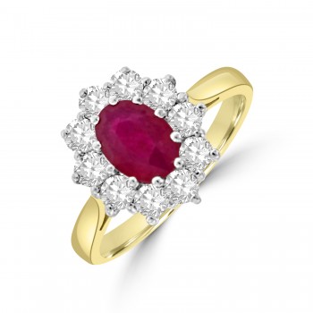 18ct Gold 1.08ct Ruby and Diamond Oval Cluster Ring