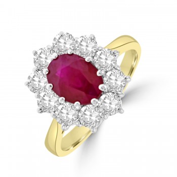 18ct Gold 1.74ct Ruby and Diamond Oval Cluster Ring