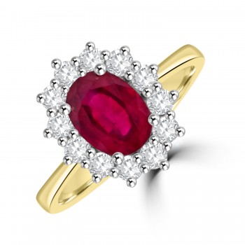 18ct Gold Ruby and Diamond Oval Cluster Ring