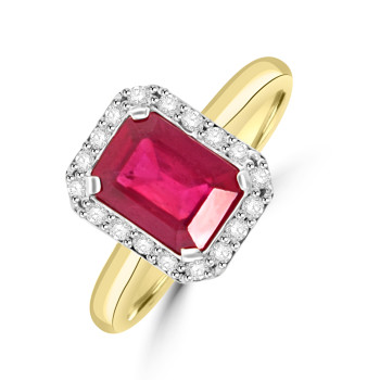 18ct Gold 2.11ct Ruby and Diamond Emerald cut halo ring 18ct Gold 2.11ct Ruby and Diamond Emerald cut halo ring