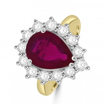 18ct Yellow Gold Ruby and Diamond Cluster Ring