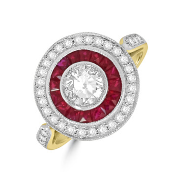 18ct Gold Platinum Ruby and IVS2 Diamond Target ring 18ct Gold Platinum Ruby and IVS2 Diamond Target ring