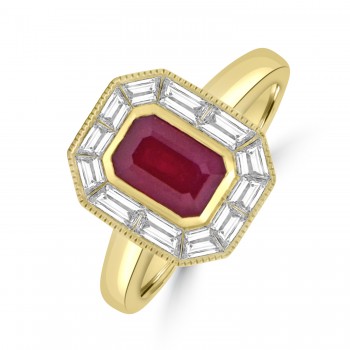 18ct Gold Ruby and Baguette Diamond Cluster ring 18ct Gold Ruby and Baguette Diamond Cluster ring