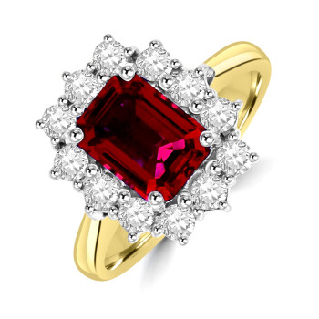 18ct Gold Platinum Ruby and Diamond Octagonal cluster ring