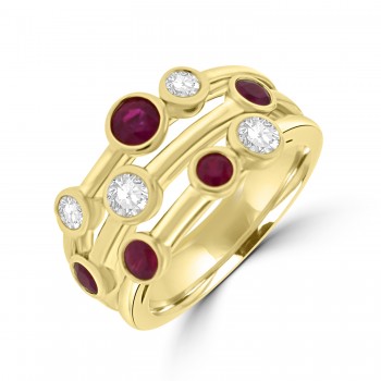 18ct Gold 3-row Ruby and Diamond Bubble Eternity ring
