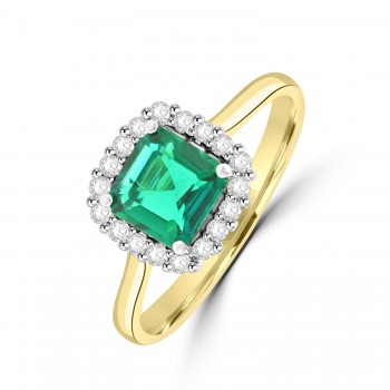 18ct Gold Cushion Emerald Diamond Halo ring