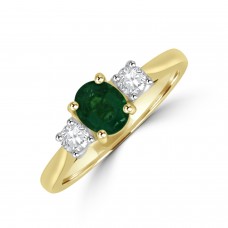 18ct Gold 3-Stone Emerald & Diamond Ring