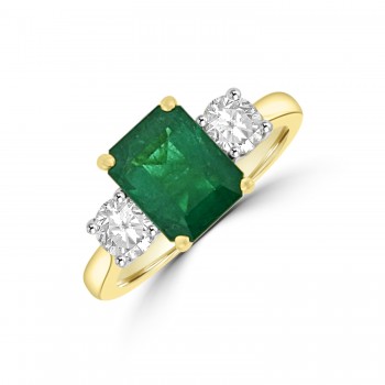 18ct Gold Emerald & Diamond Three-stone Ring