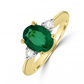 18ct Gold Three-stone 1.75ct Emerald and Diamond ring