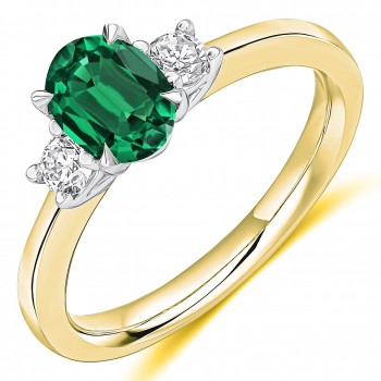 18ct Gold Platinum Emerald and Diamond Three-stone ring