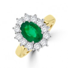 18ct Gold Emerald & Diamond Oval Cluster Ring
