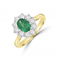 18ct Gold .76ct Emerald & Diamond Oval Cluster Ring
