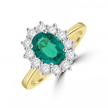 18ct Gold Emerald and Diamond Oval Cluster Ring