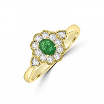 18ct Gold Emerald and Diamond Vintage Cluster Ring