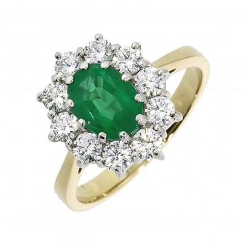 18ct Gold Emerald and Diamond Oval Cluster ring