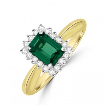 18ct Gold .76ct Emerald and Diamond rectangular cluster ring