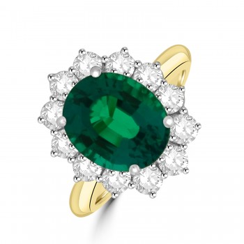 18ct Gold 3.57ct Emerald and Diamond Oval cluster ring