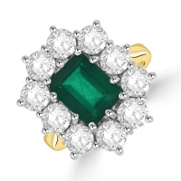 18ct Gold 2.23ct Emerald and Diamond oblong Cluster ring