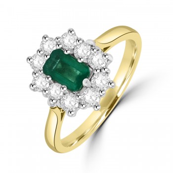 18ct Gold Emerald and Diamond octagonal cluster ring