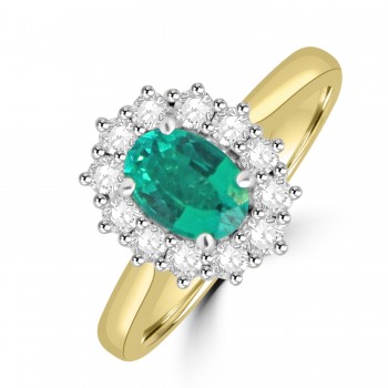 18ct Gold Emerald and Diamond Oval cluster ring
